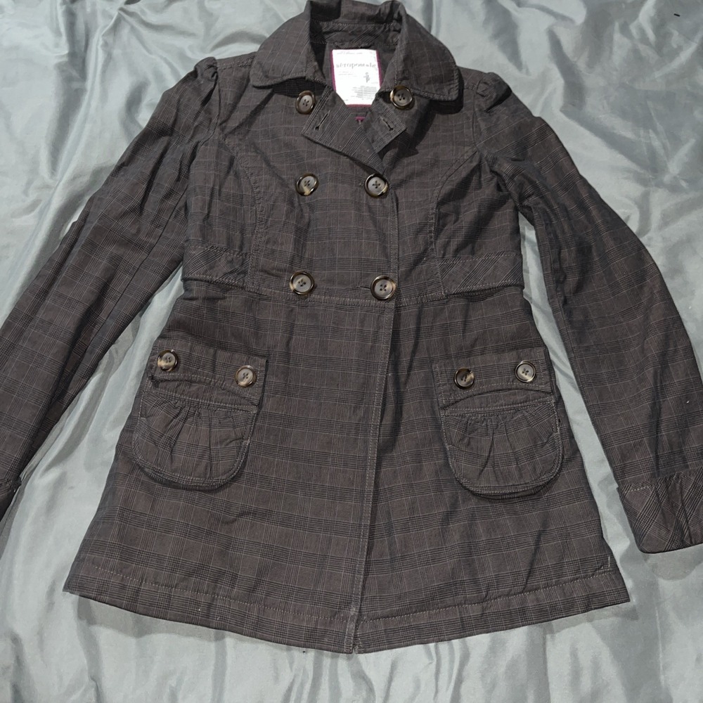 Aeropostale Jacket Women's Brown Size Small Quilted Lined Button Up & W/ Pockets